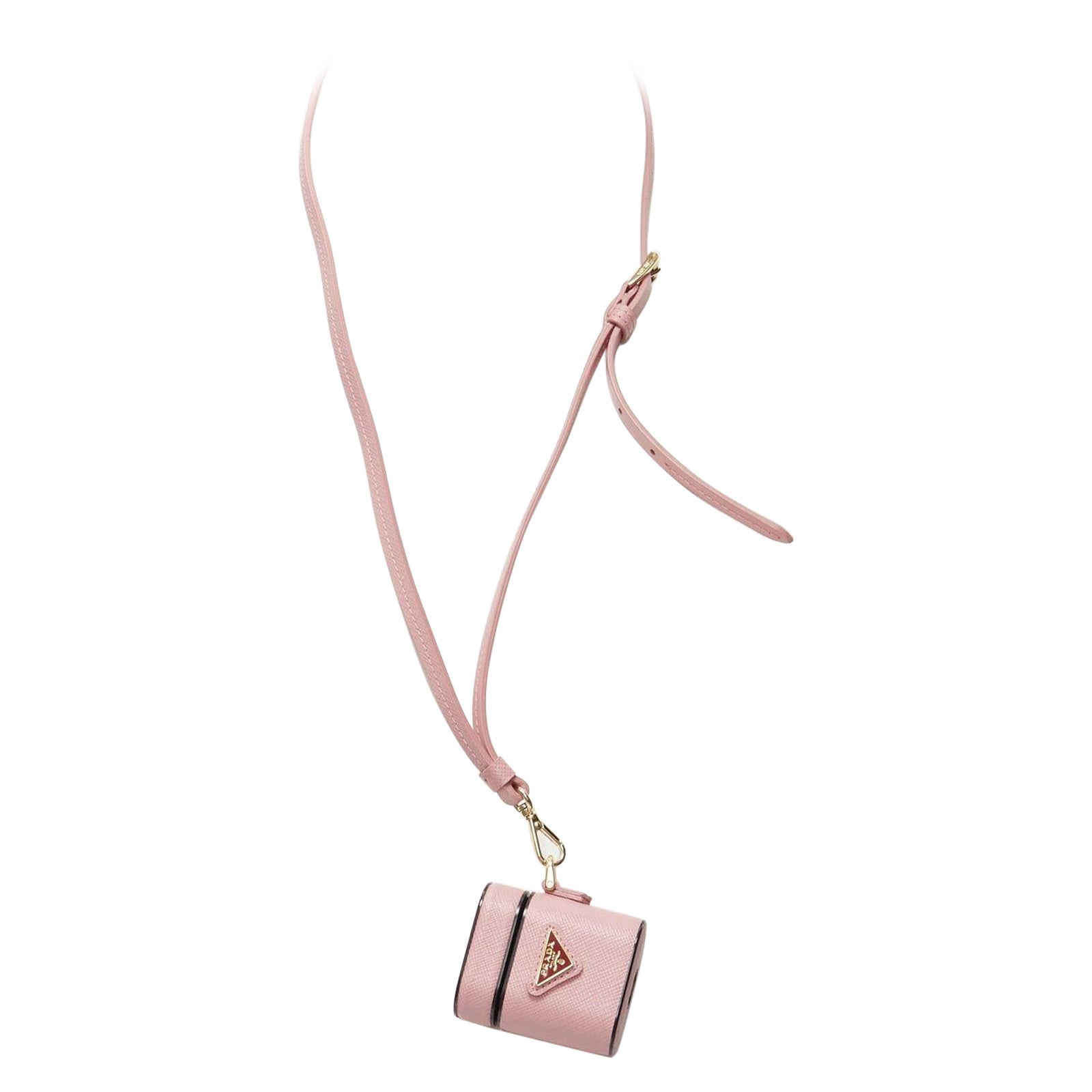 PRADA Symbole Triangle logo saffiano leather AirPods lanyard bag pink red