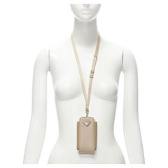 PRADA Symbole Triangle logo saffiano leather Phone lanyard bag beige nude