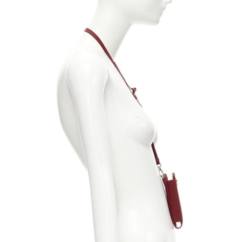 PRADA Symbole Triangle logo saffiano leather phone pouch lanyard bag red In Excellent Condition In Hong Kong, NT
