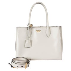 PRADA Talco Argilla Cremefarbene Ledertasche MEDIUM SOFT BIBLIOTHEQUE Tote Bag 1DB098
