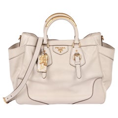 Prada Talco Glace Calf Leather Side Pocket Tote