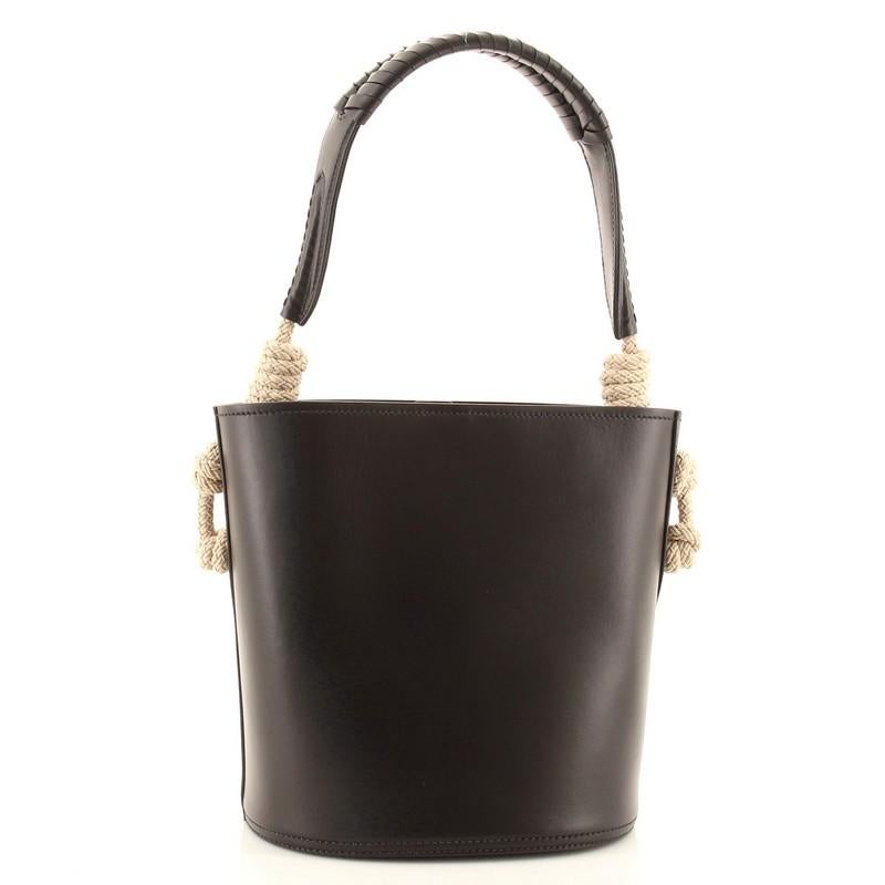 Black Prada Tambour Bucket Bag Leather with Rope Detail Medium