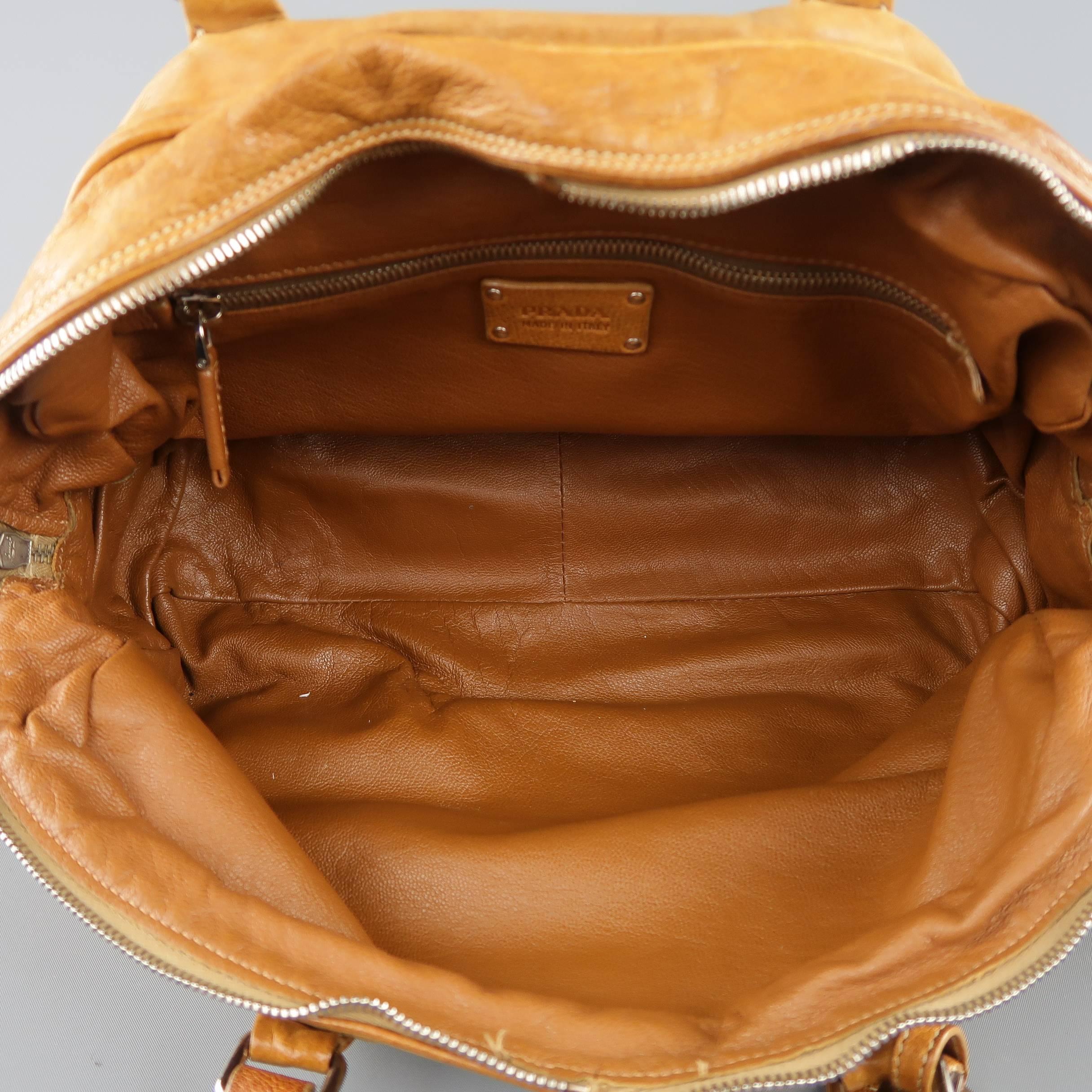 PRADA Tan Aged Leather Zip Pocket Shoulder Handbag 8