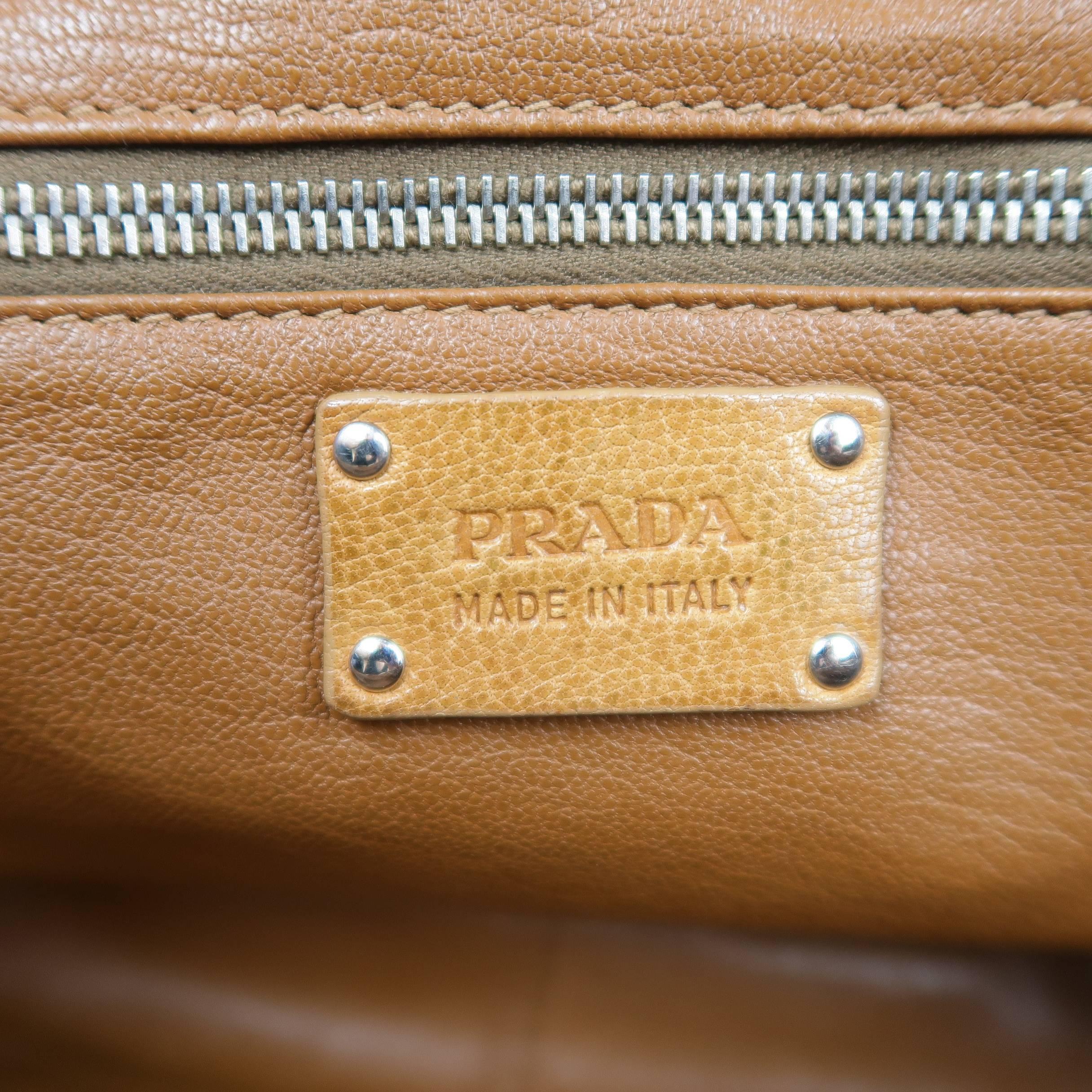 PRADA Tan Aged Leather Zip Pocket Shoulder Handbag 9