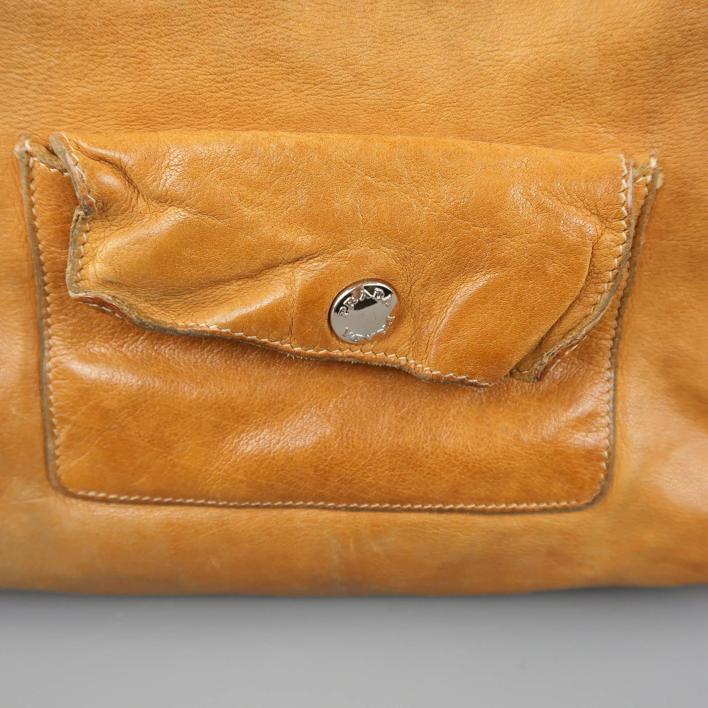PRADA Tan Aged Leather Zip Pocket Shoulder Handbag 3