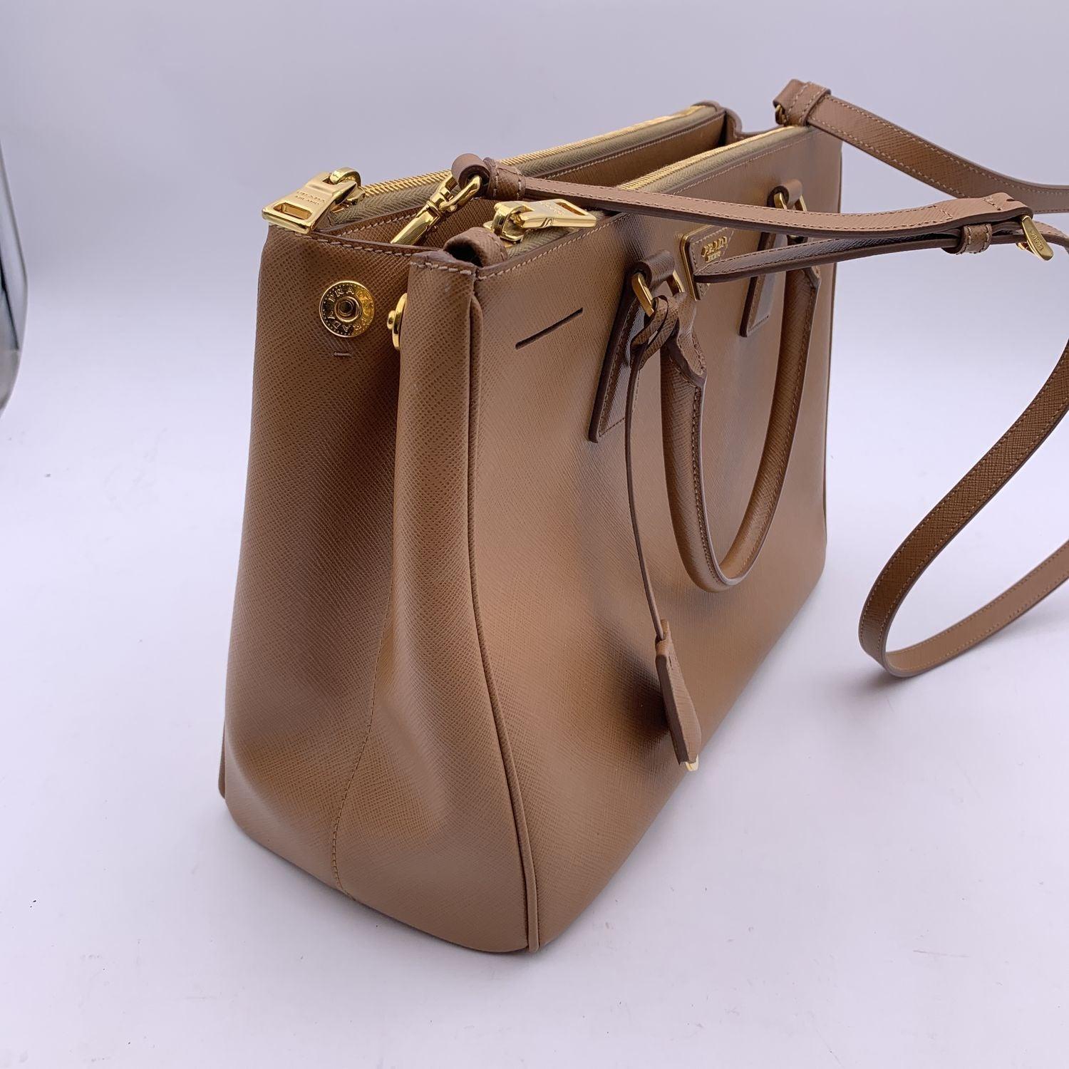 Women's Prada Tan Beige Saffiano Leather Galleria Tote Satchel Bag