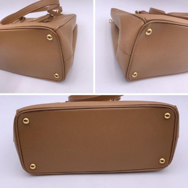 Prada Tan Beige Saffiano Leather Galleria Tote Satchel Bag 1