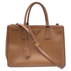 Prada Tan Beige Saffiano Leather Galleria Tote Satchel Bag