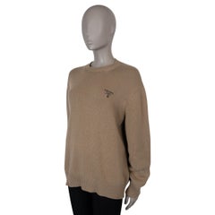 PRADA tan brown cashmere 2022 LOGO EMBROIDERED Sweater 42 M