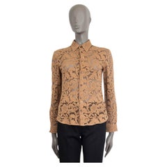 PRADA tan brown LACE Button-Up Shirt 42 M