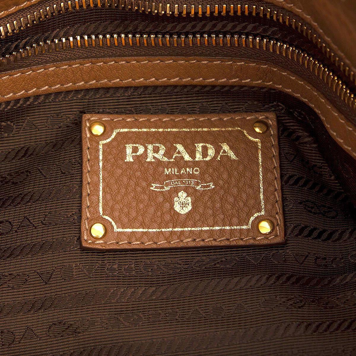 PRADA tan brown leather Shopping Tote Bag For Sale 1