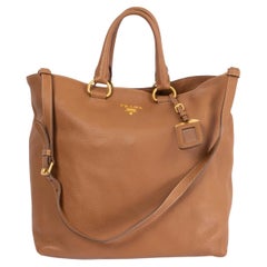 PRADA tan brown leather Shopping Tote Bag