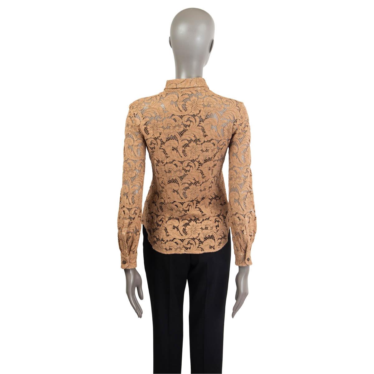 Women's PRADA tan brown viscose LACE Button-Up Shirt 38 XS For Sale