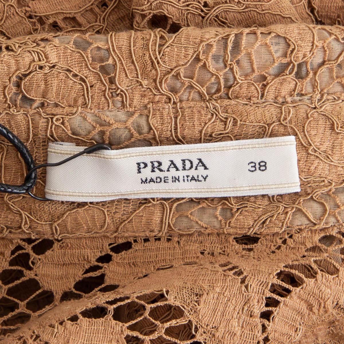 PRADA tan brown viscose LACE Button-Up Shirt 38 XS For Sale 1