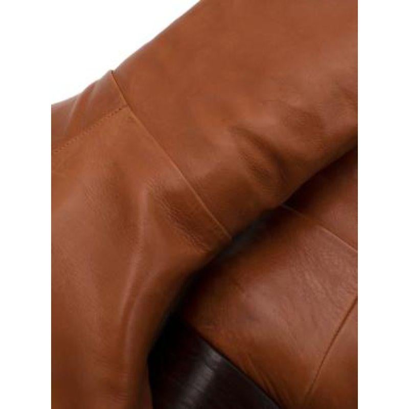 Prada Tan Calf Leather Long Heeled Boots For Sale 6
