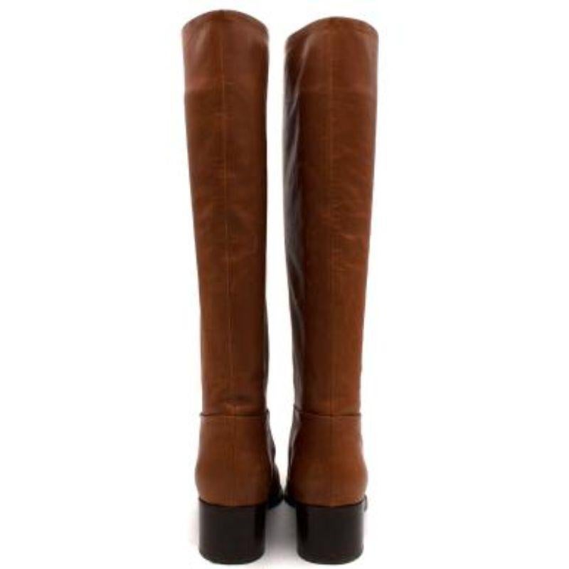 Prada Tan Calf Leather Long Heeled Boots In Good Condition For Sale In London, GB