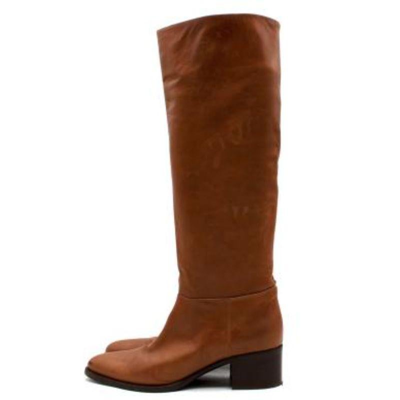 Women's or Men's Prada Tan Calf Leather Long Heeled Boots For Sale