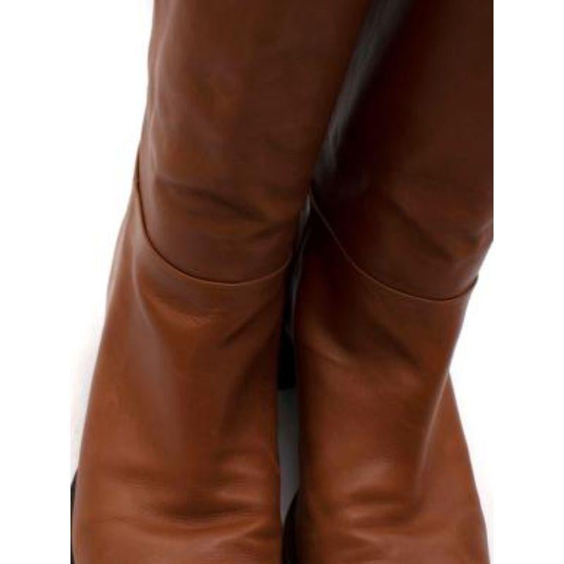 Prada Tan Calf Leather Long Heeled Boots For Sale 4