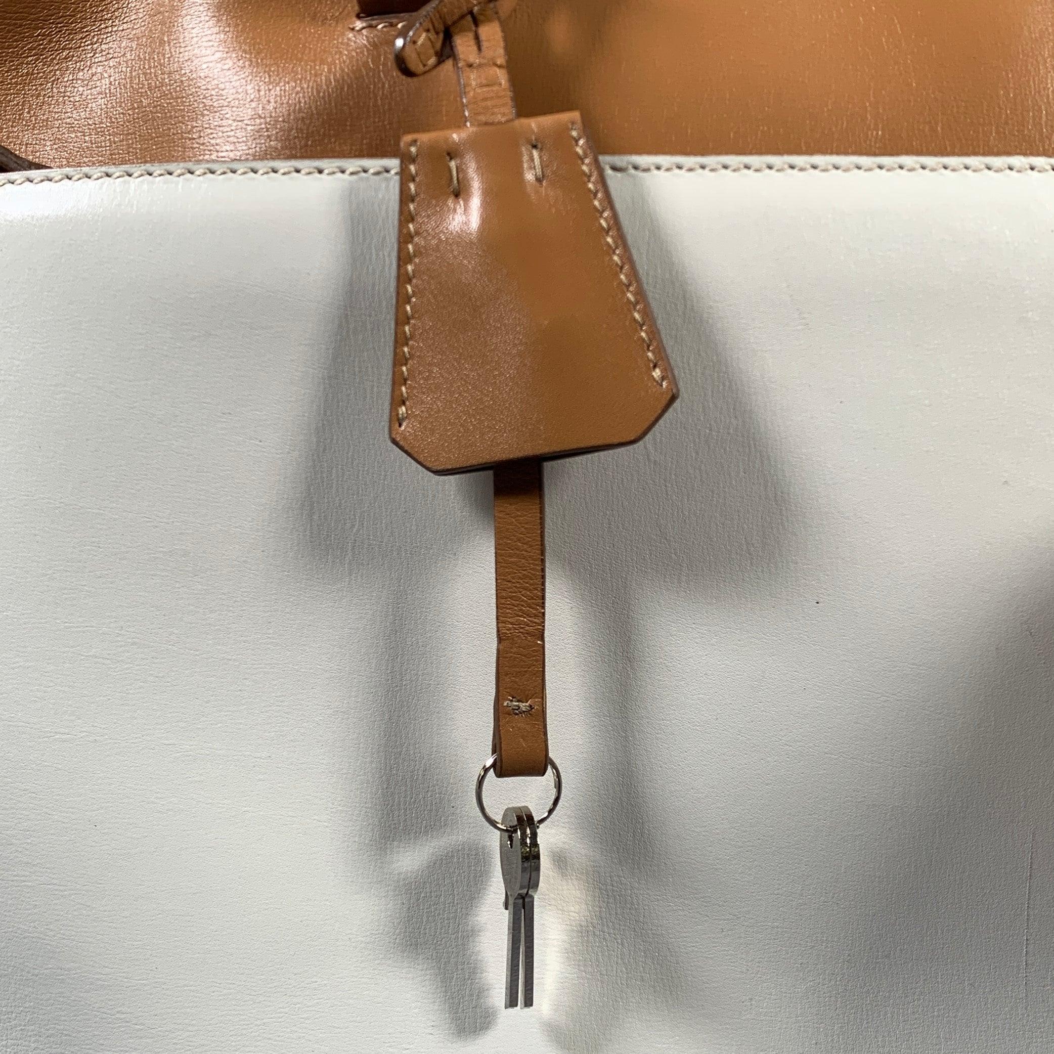 PRADA Tan Cream Color Block Leather Overnight Bags For Sale 5