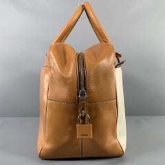 PRADA Tan Cream Color Block Leather Overnight Bags