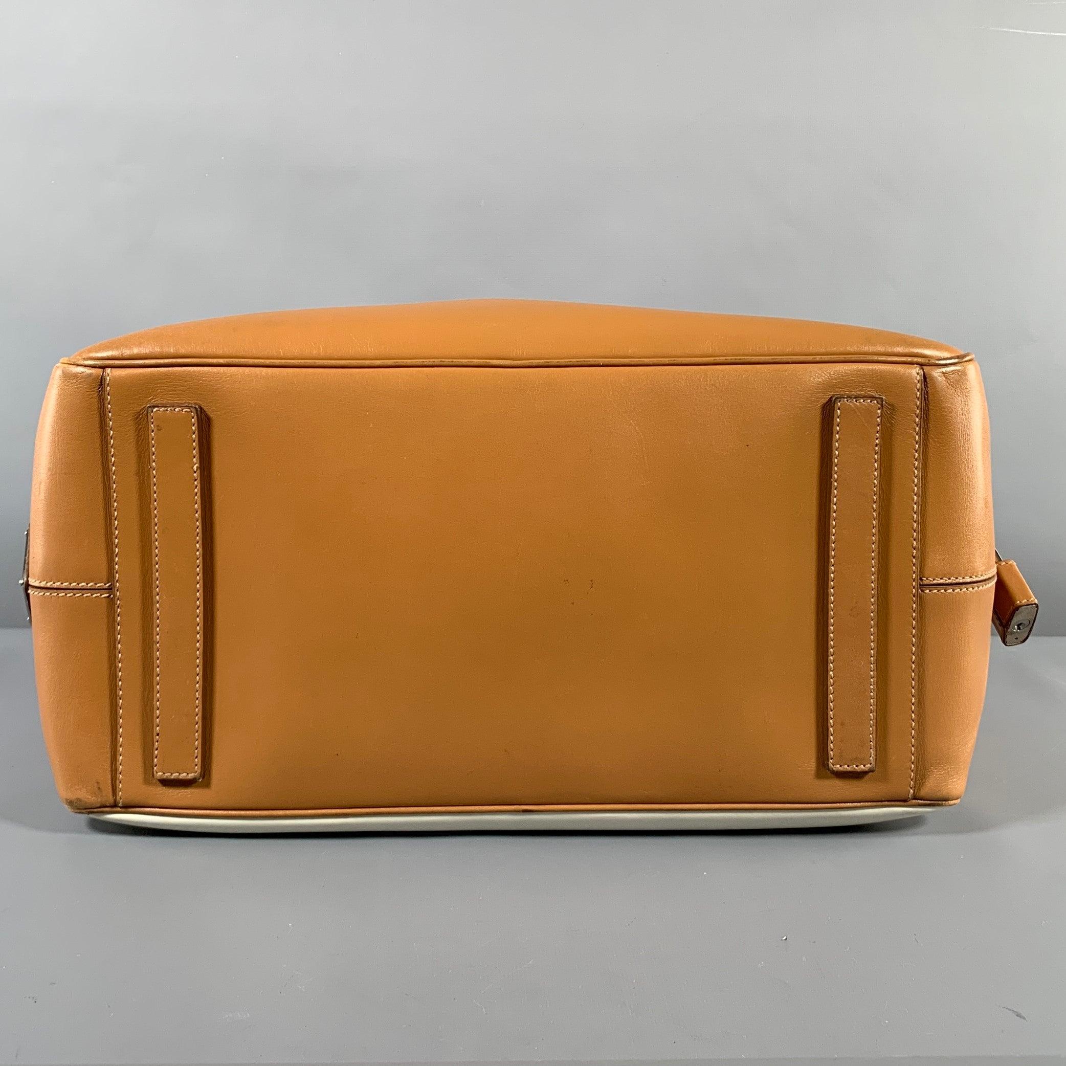 Men's PRADA Tan Cream Color Block Leather Overnight Bags For Sale