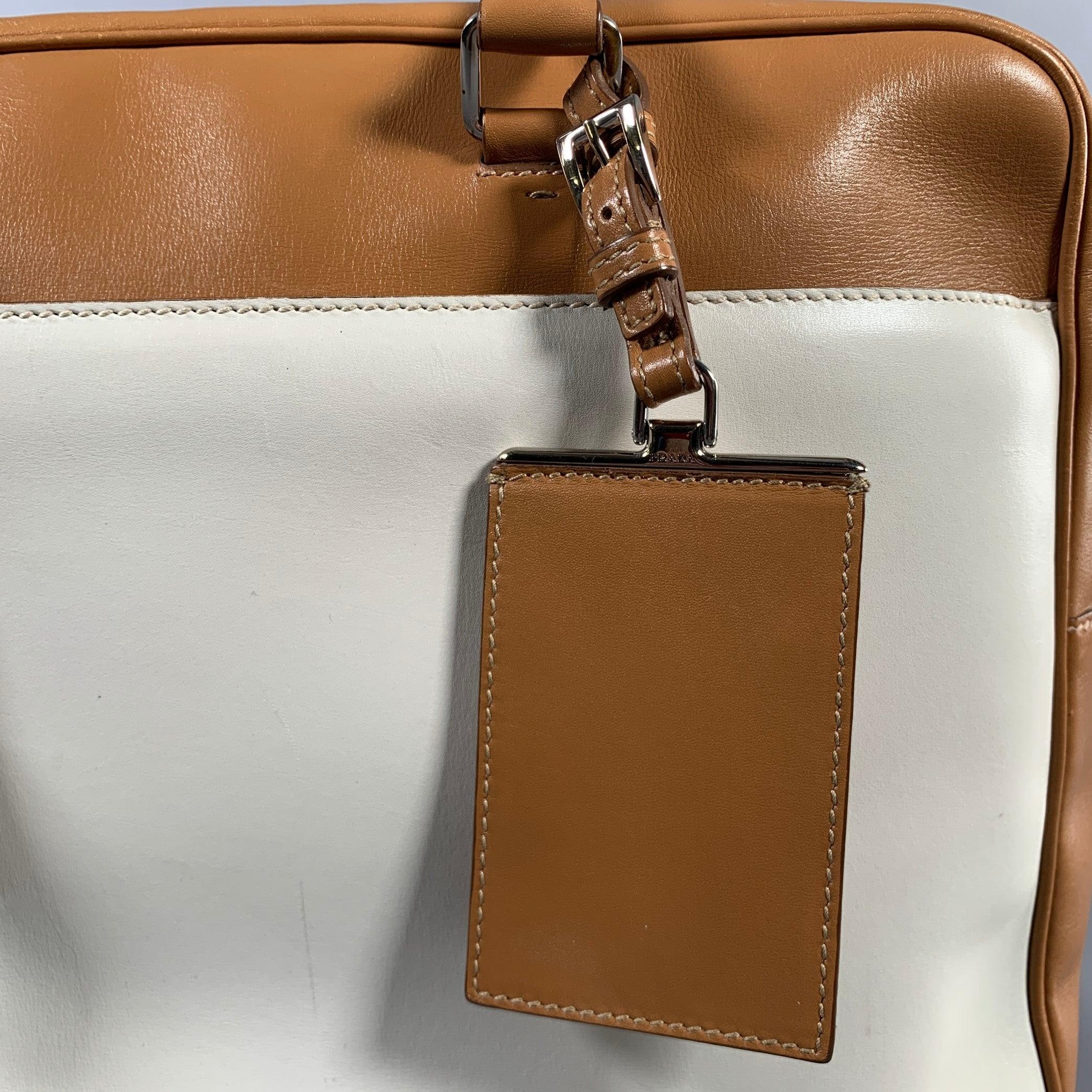 PRADA Tan Cream Color Block Leather Overnight Bags For Sale 1