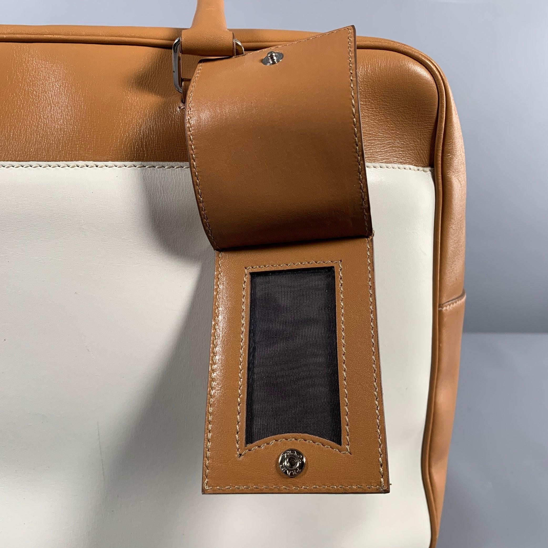 PRADA Tan Cream Color Block Leather Overnight Bags For Sale 3