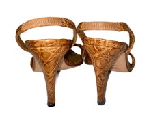 PRADA Tan Exotic Crocodile High Heels Sling Back Sandals