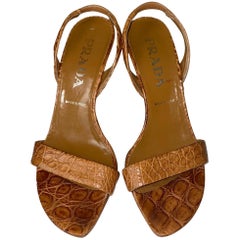 PRADA Tan Exotic Crocodile High Heels Sling Back Sandals