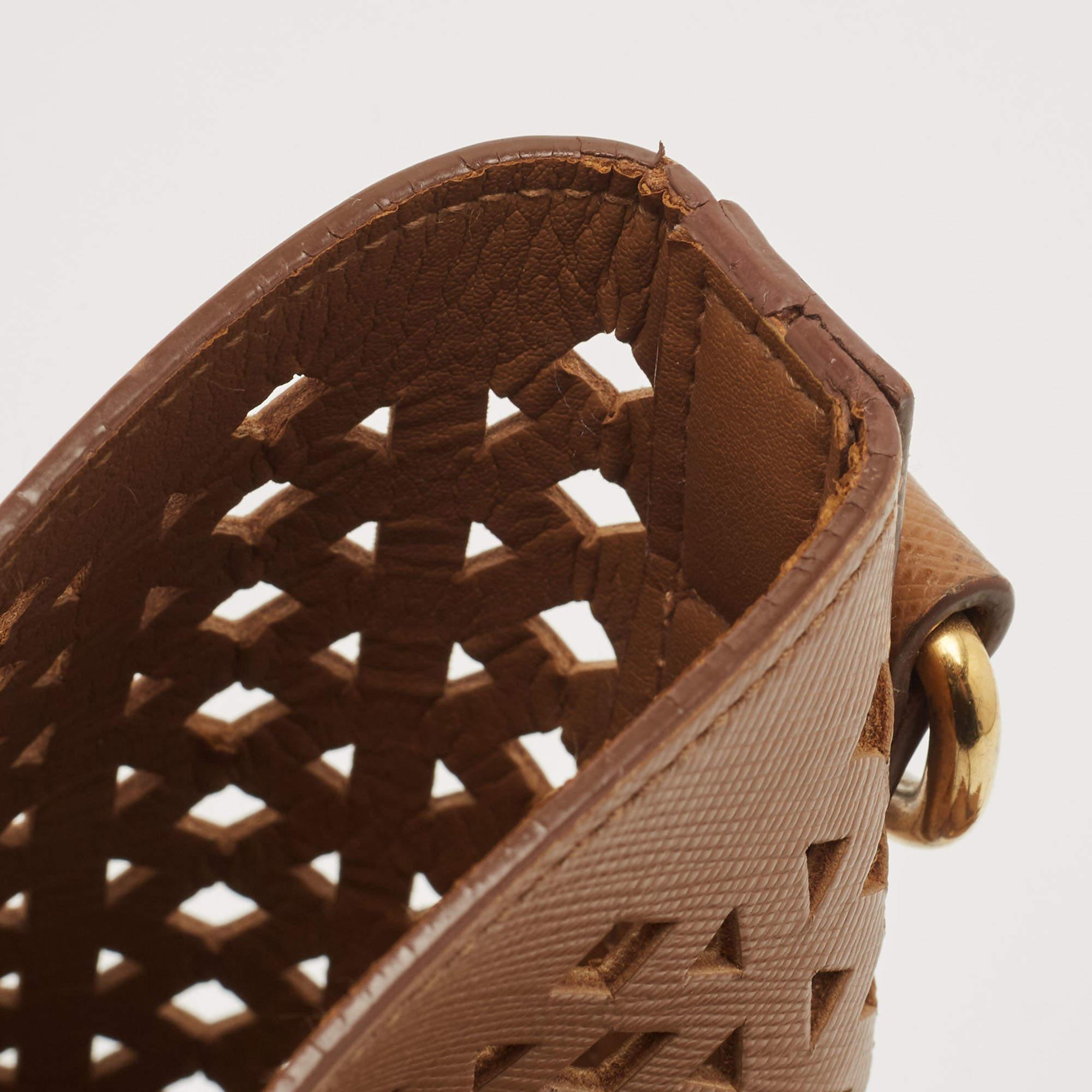 Prada Tan Lasercut Saffiano Leather Open Tote 9