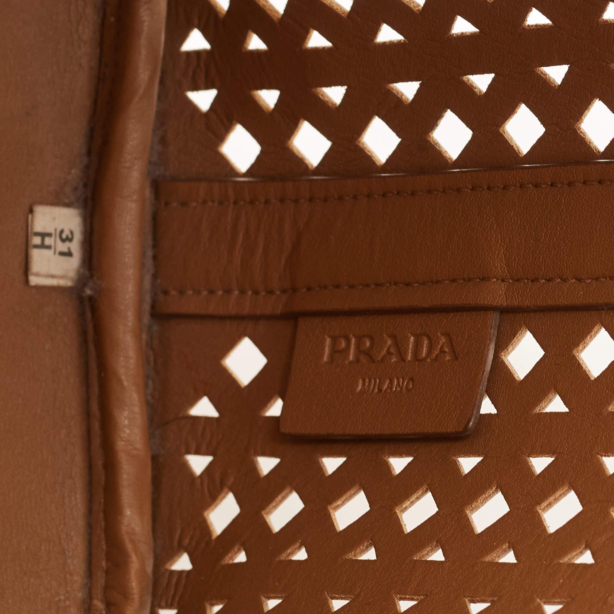 Prada Tan Lasercut Saffiano Leather Open Tote 14