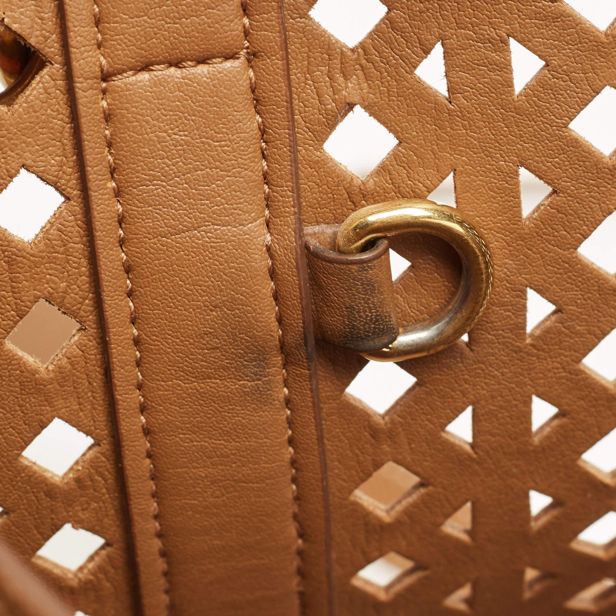 Prada Tan Lasercut Saffiano Leather Open Tote 15