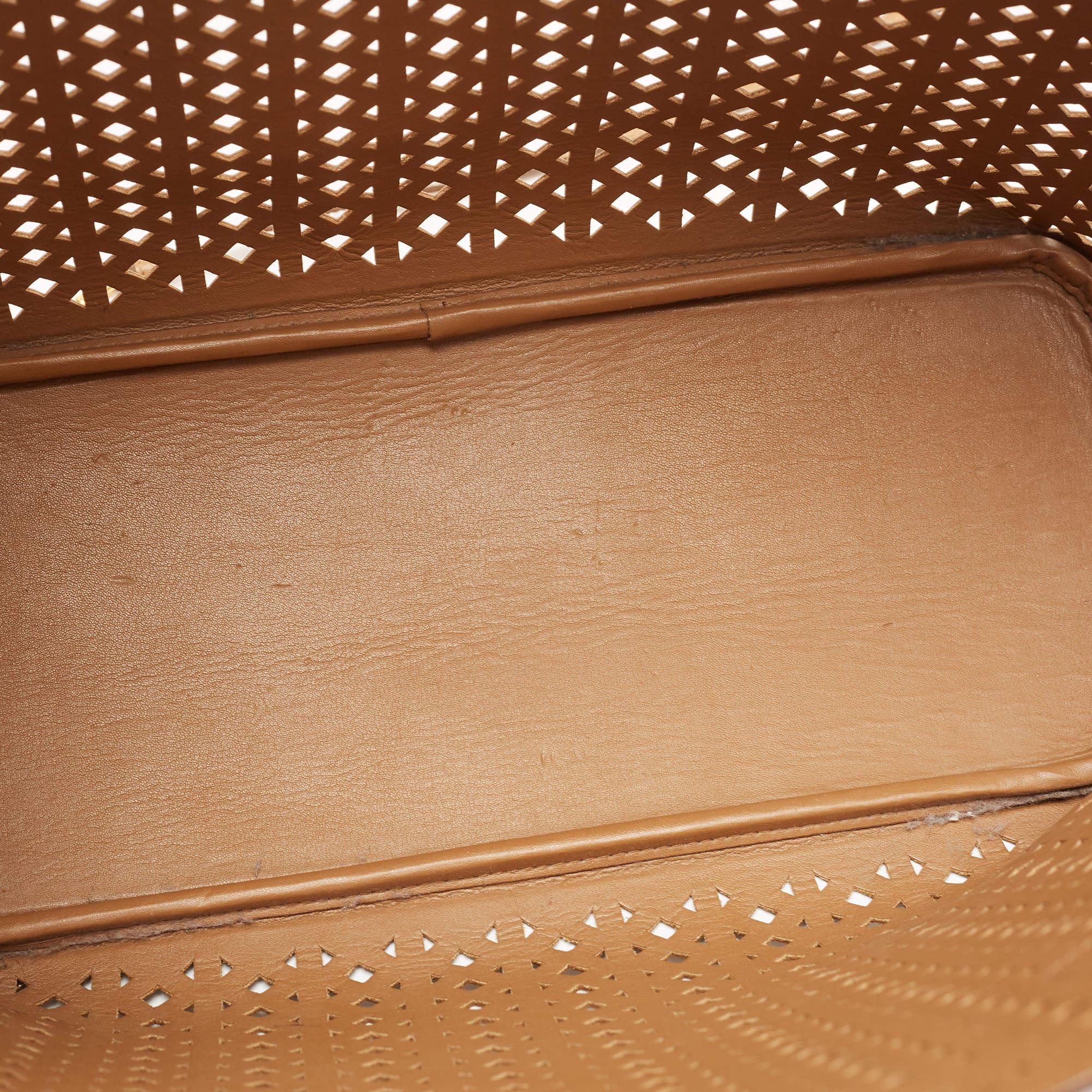 Prada Tan Lasercut Saffiano Leather Open Tote 16