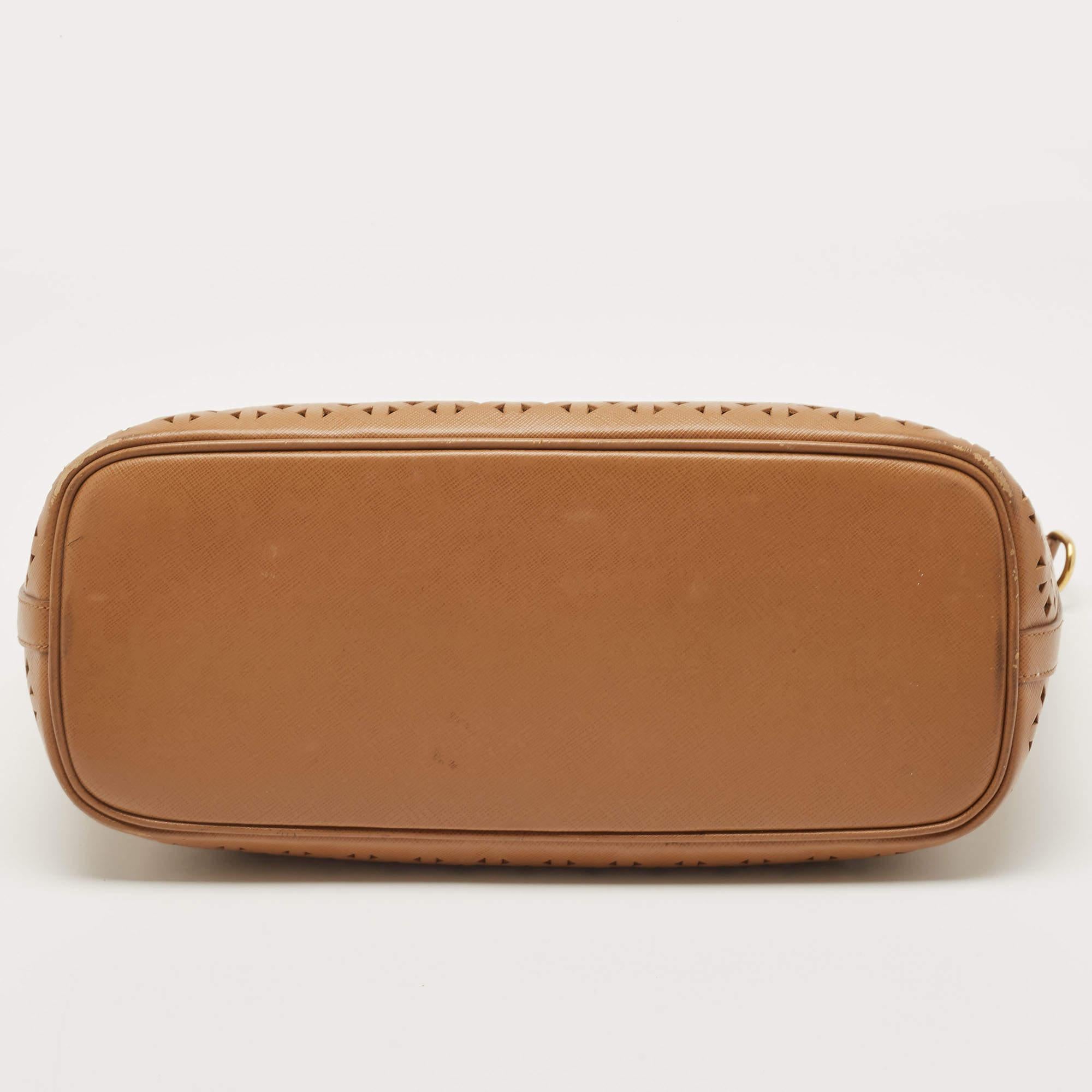 Prada Tan Lasercut Saffiano Leather Open Tote 1