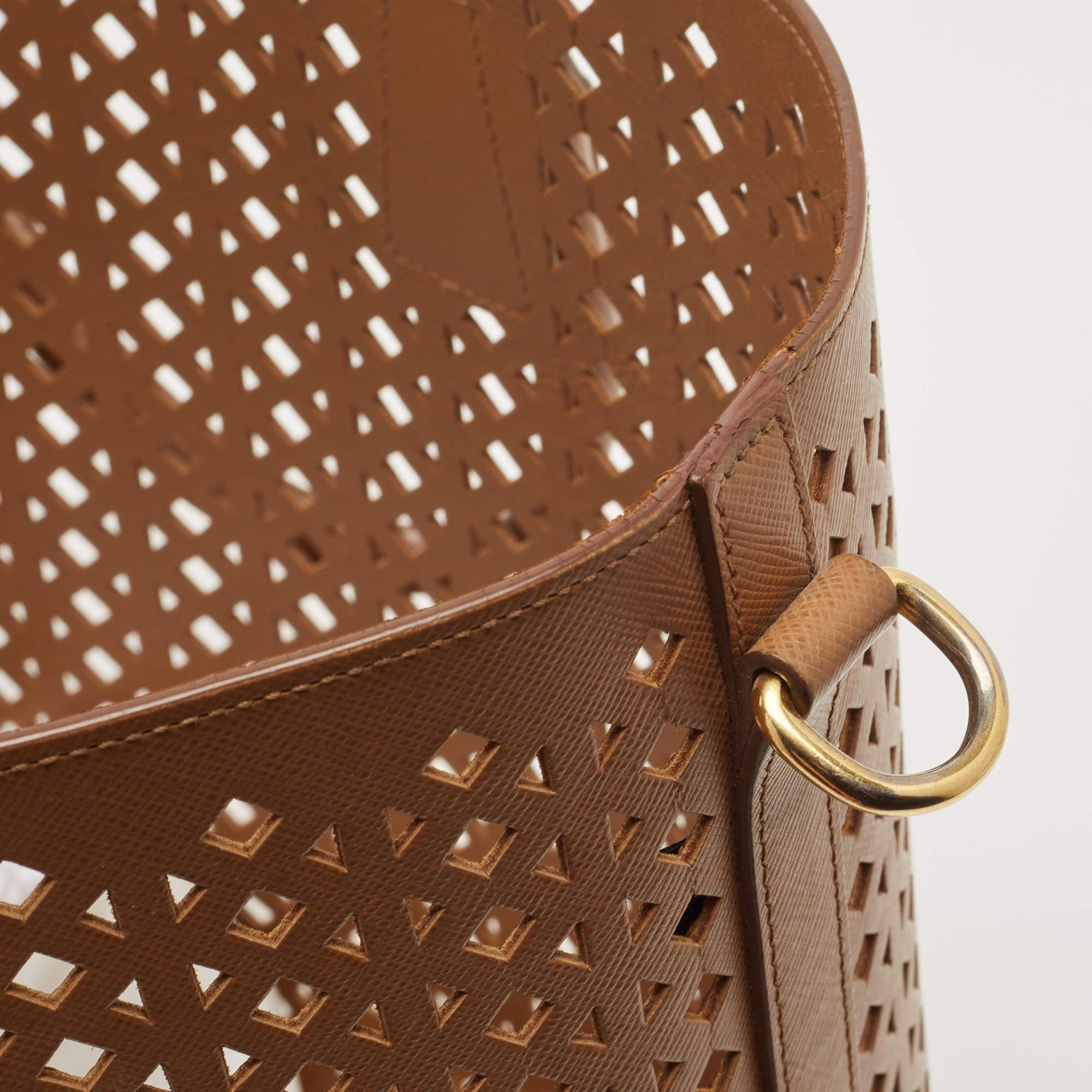 Prada Tan Lasercut Saffiano Leather Open Tote 2