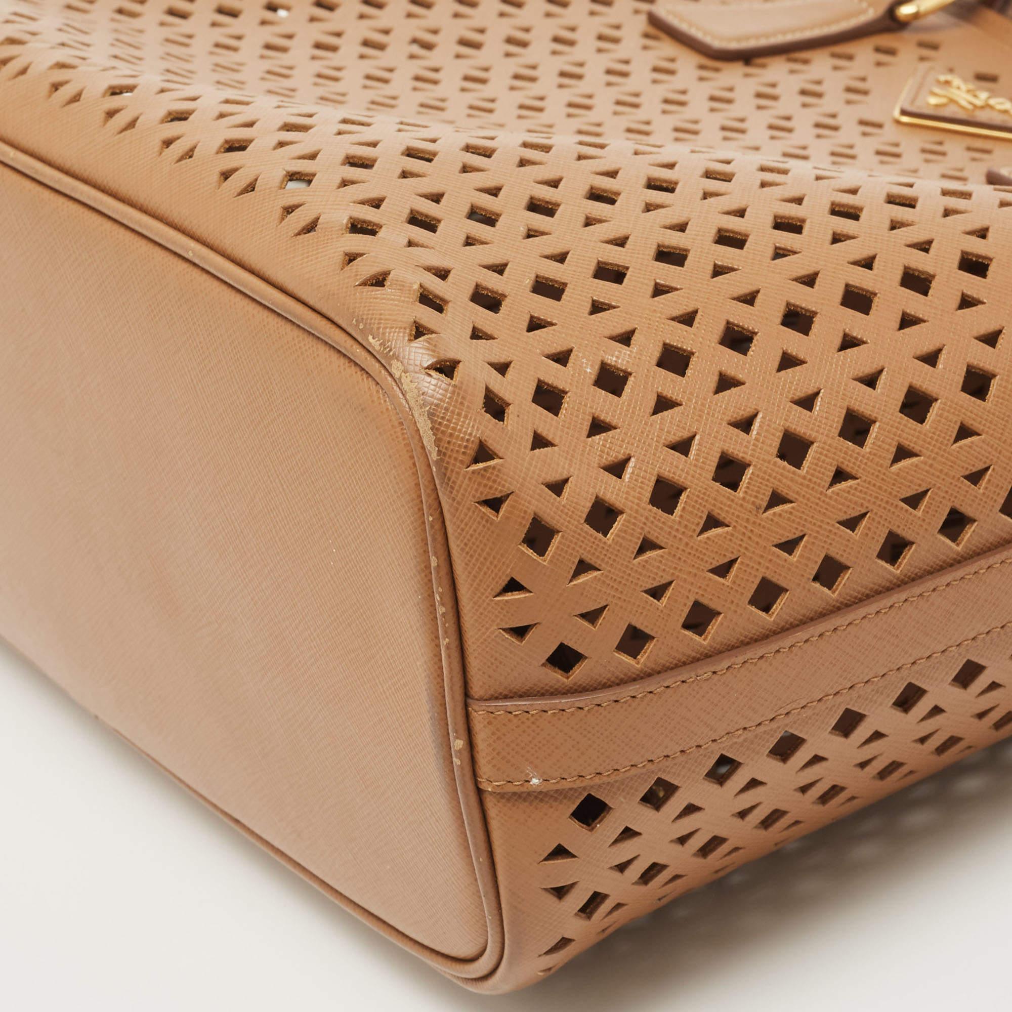Prada Tan Lasercut Saffiano Leather Open Tote 4
