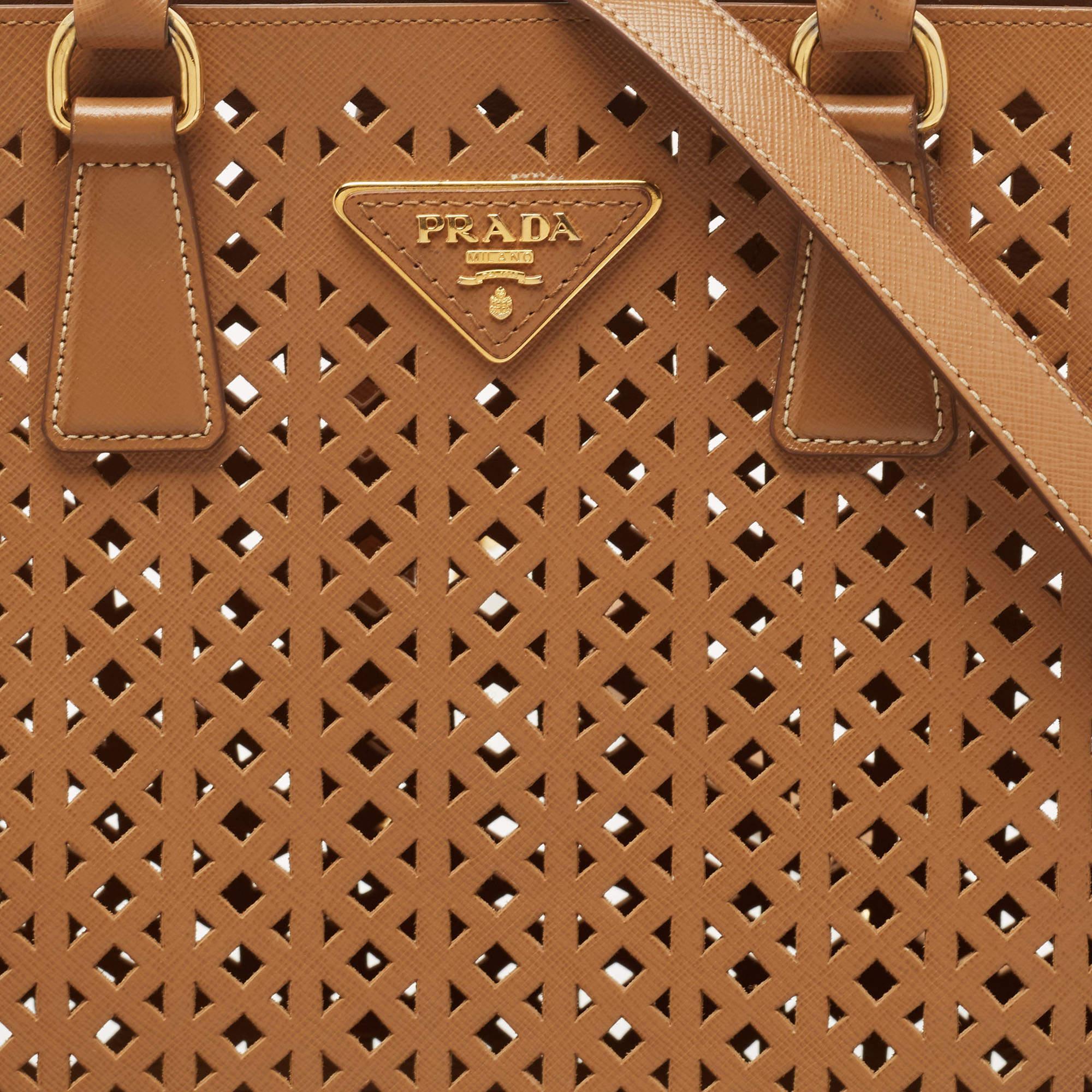 Prada Tan Lasercut Saffiano Leather Open Tote 5