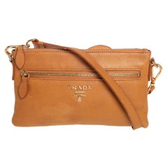 Prada Tan Leather Front Pocket Slim Shoulder Bag