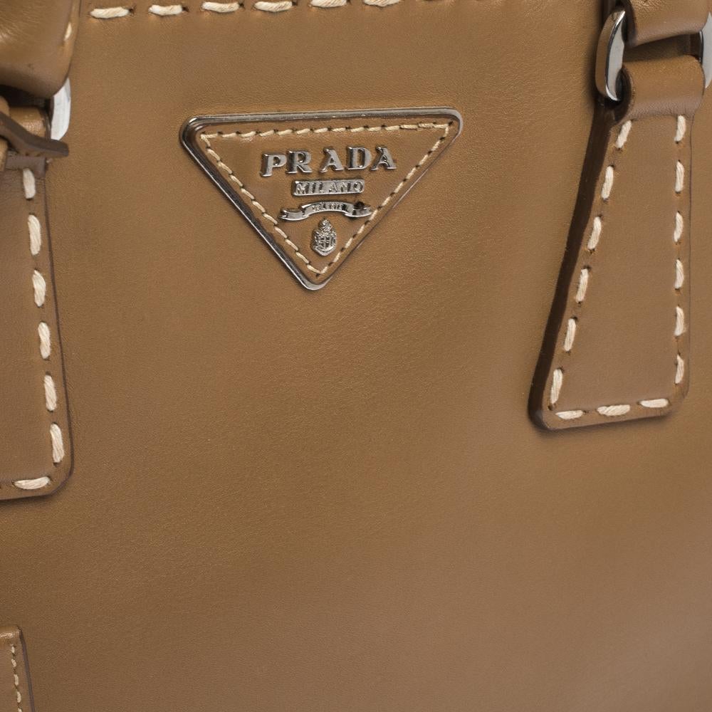 Prada Tan Leather Mini Double Zip Tote 7