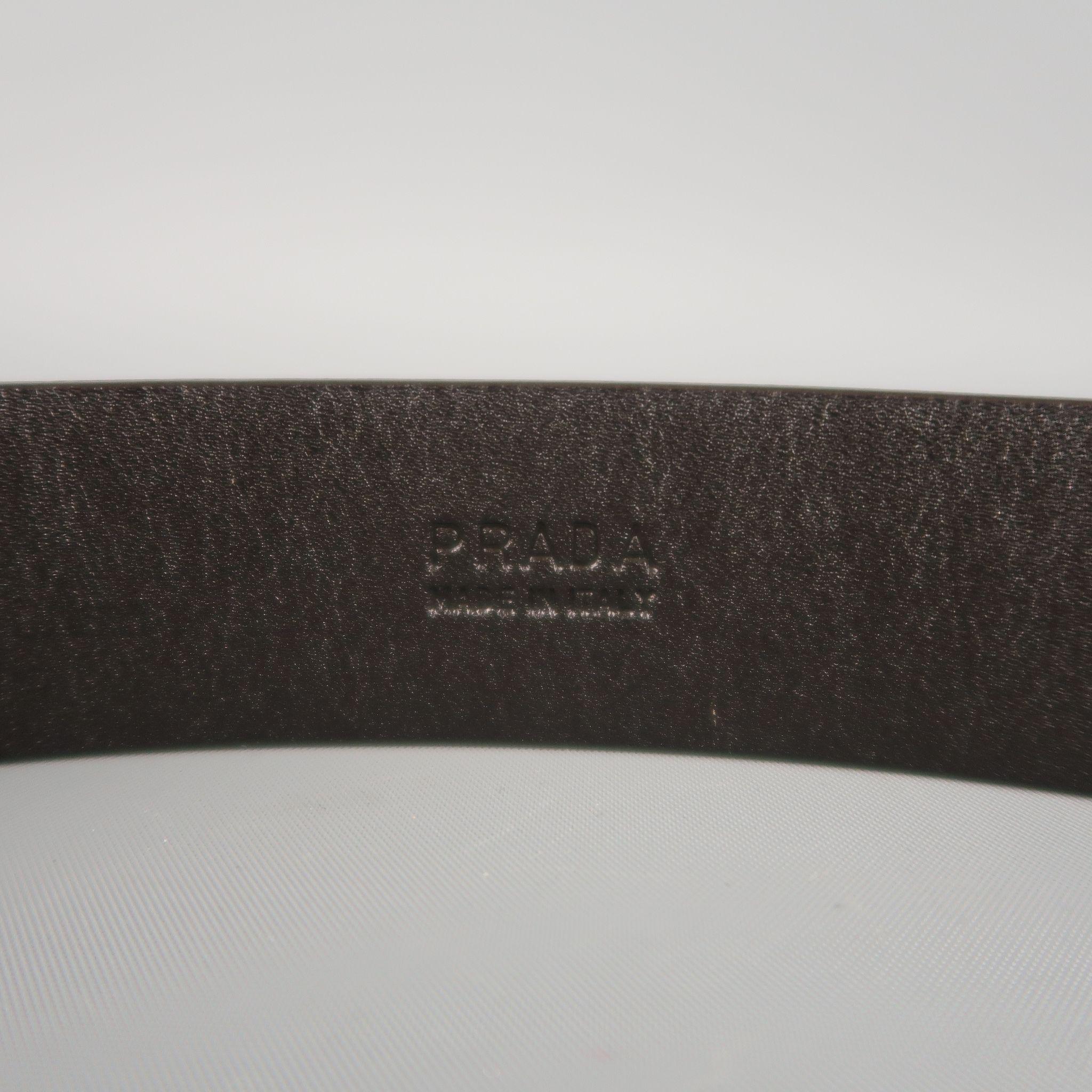 PRADA Tan Leather Silver Rectangle Buckle Belt In Good Condition In San Francisco, CA