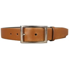 PRADA Tan Leather Silver Rectangle Buckle Belt