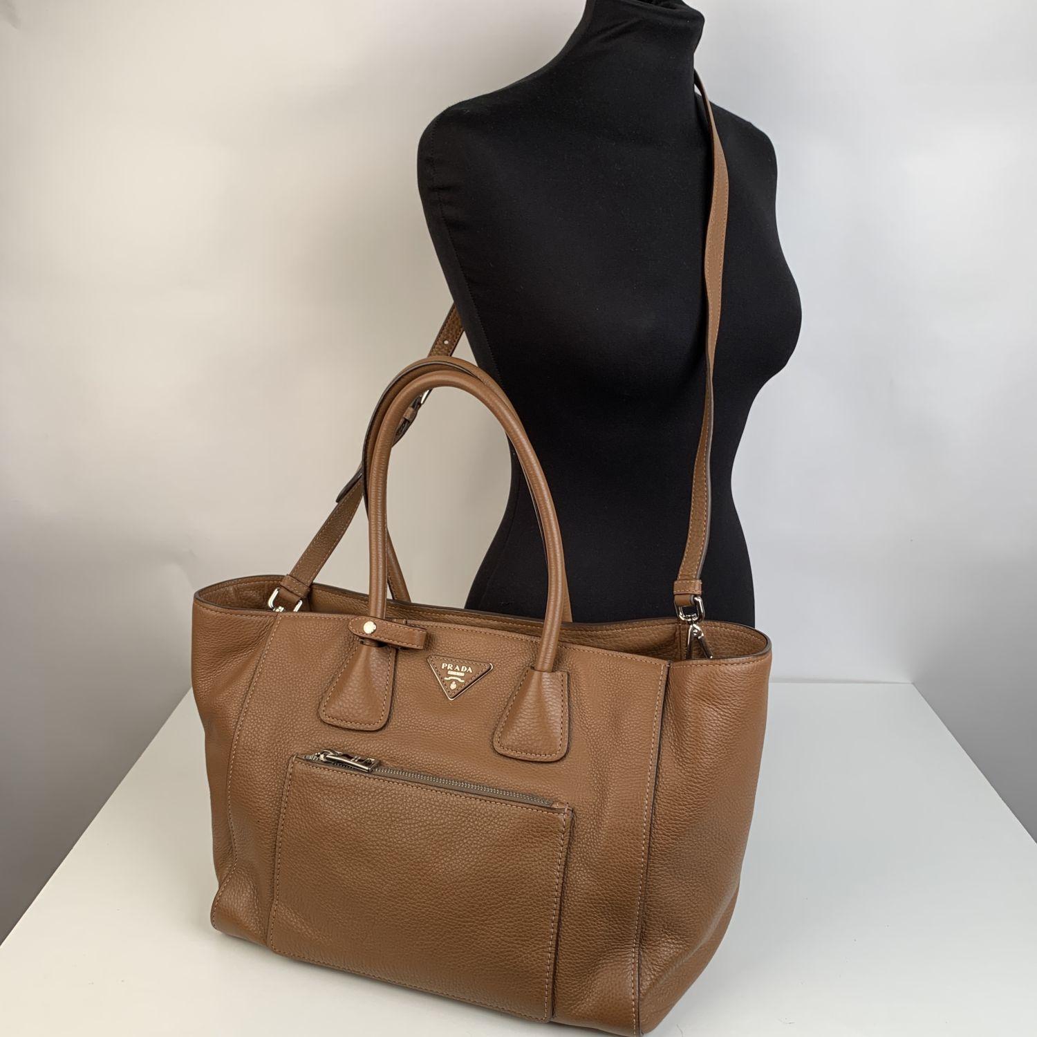 Brown Prada Tan Leather Vitello Phenix Tote Shoulder Bag BN2795