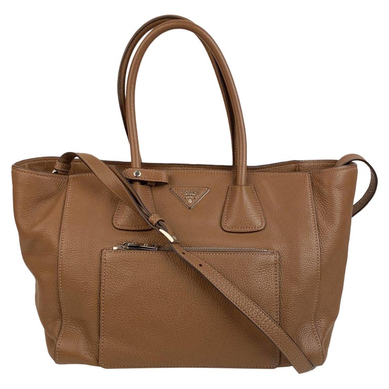 Prada Tan Leather Vitello Phenix Tote Shoulder Bag BN2795 For Sale at
