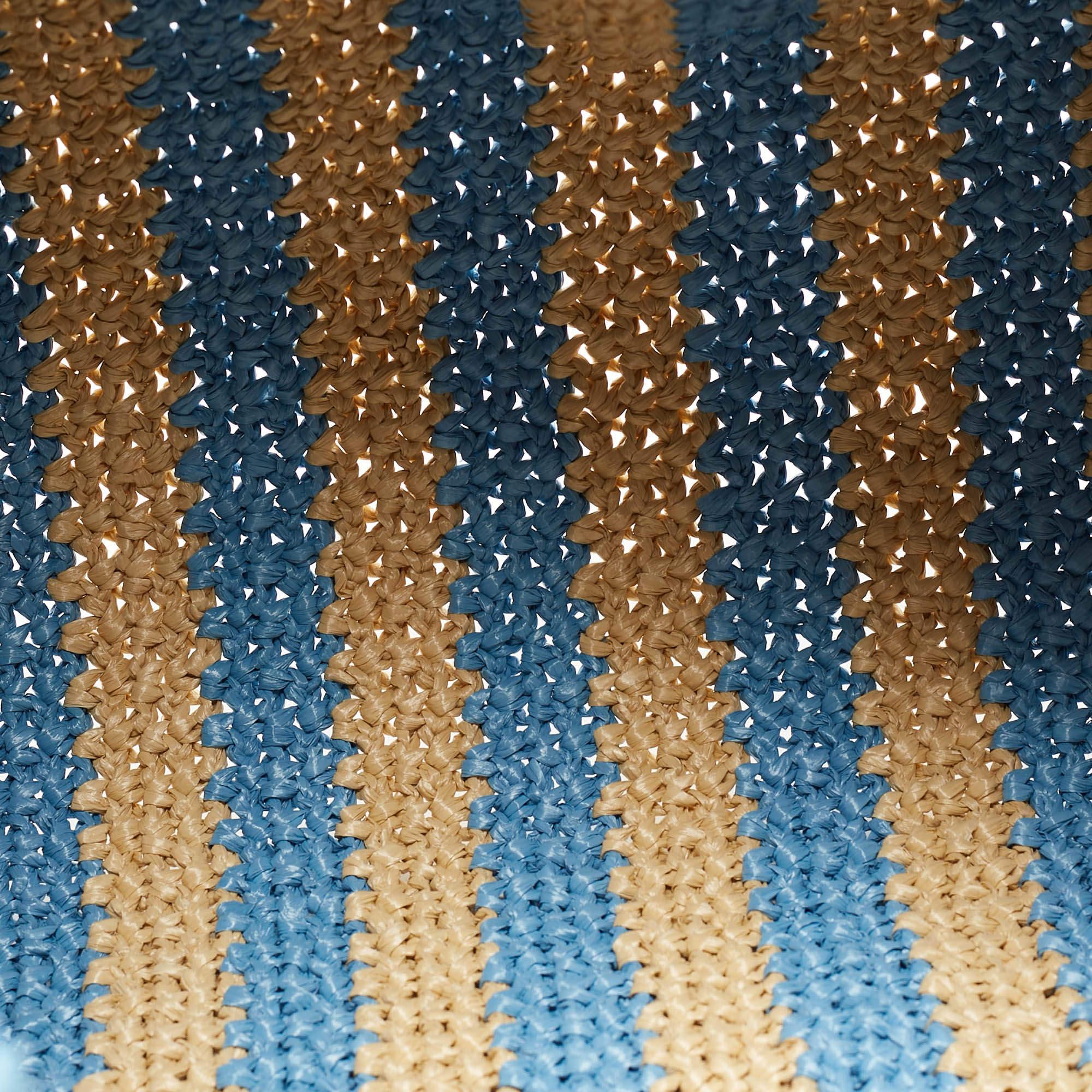 Prada Tan/Light Blue Crochet Straw Large Tote 6