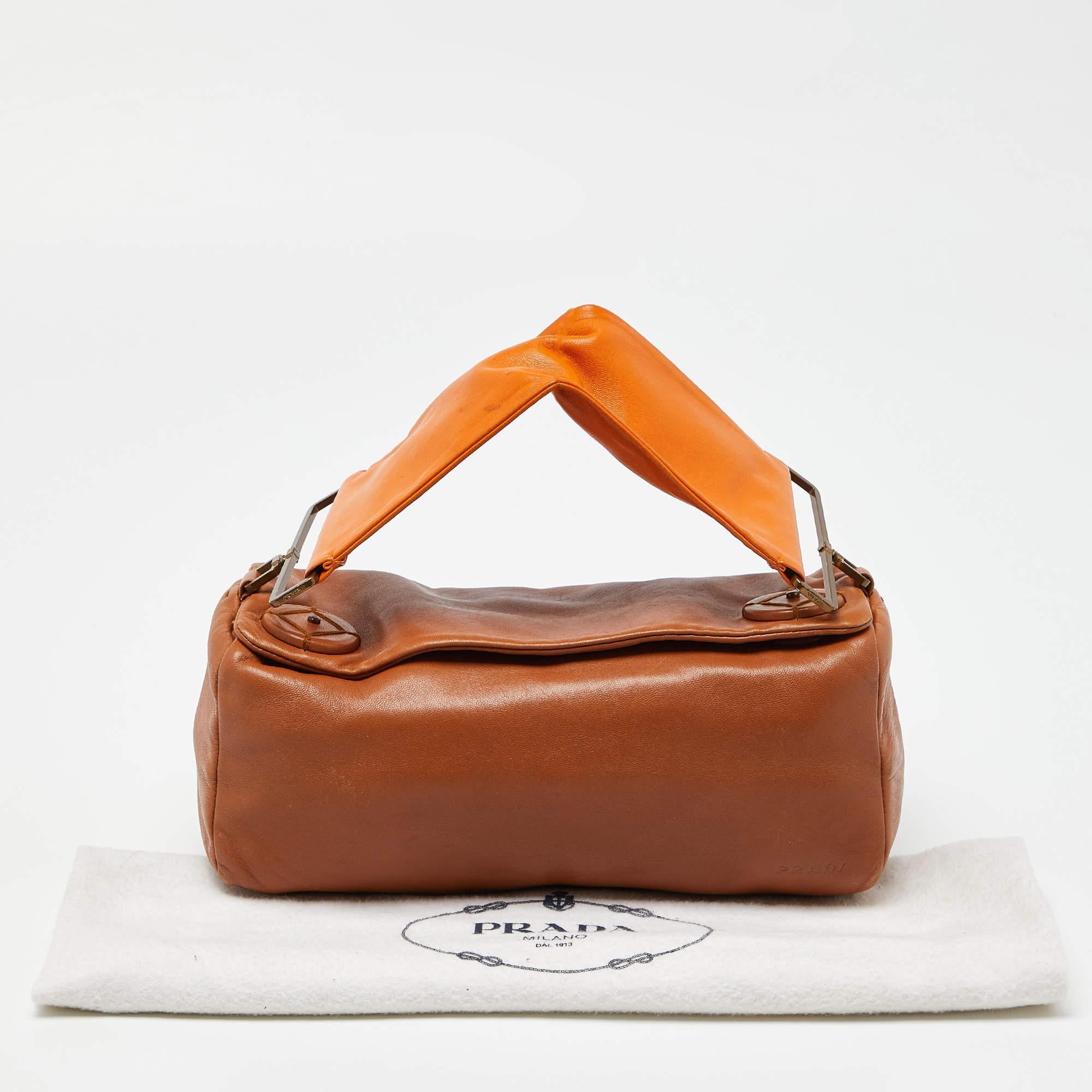 Prada Tan/Orange Leather Satchel For Sale 7