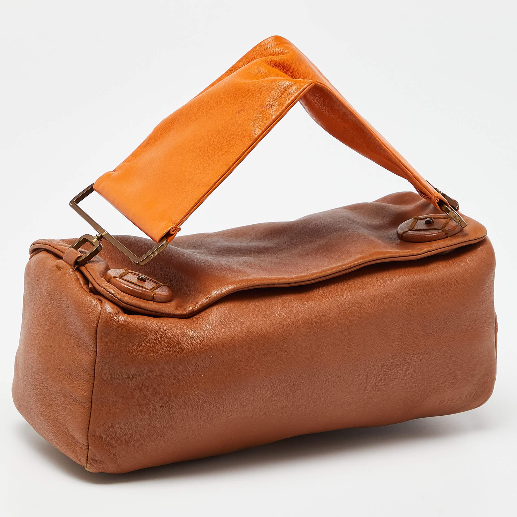 Women's Prada Tan/Orange Leather Satchel For Sale