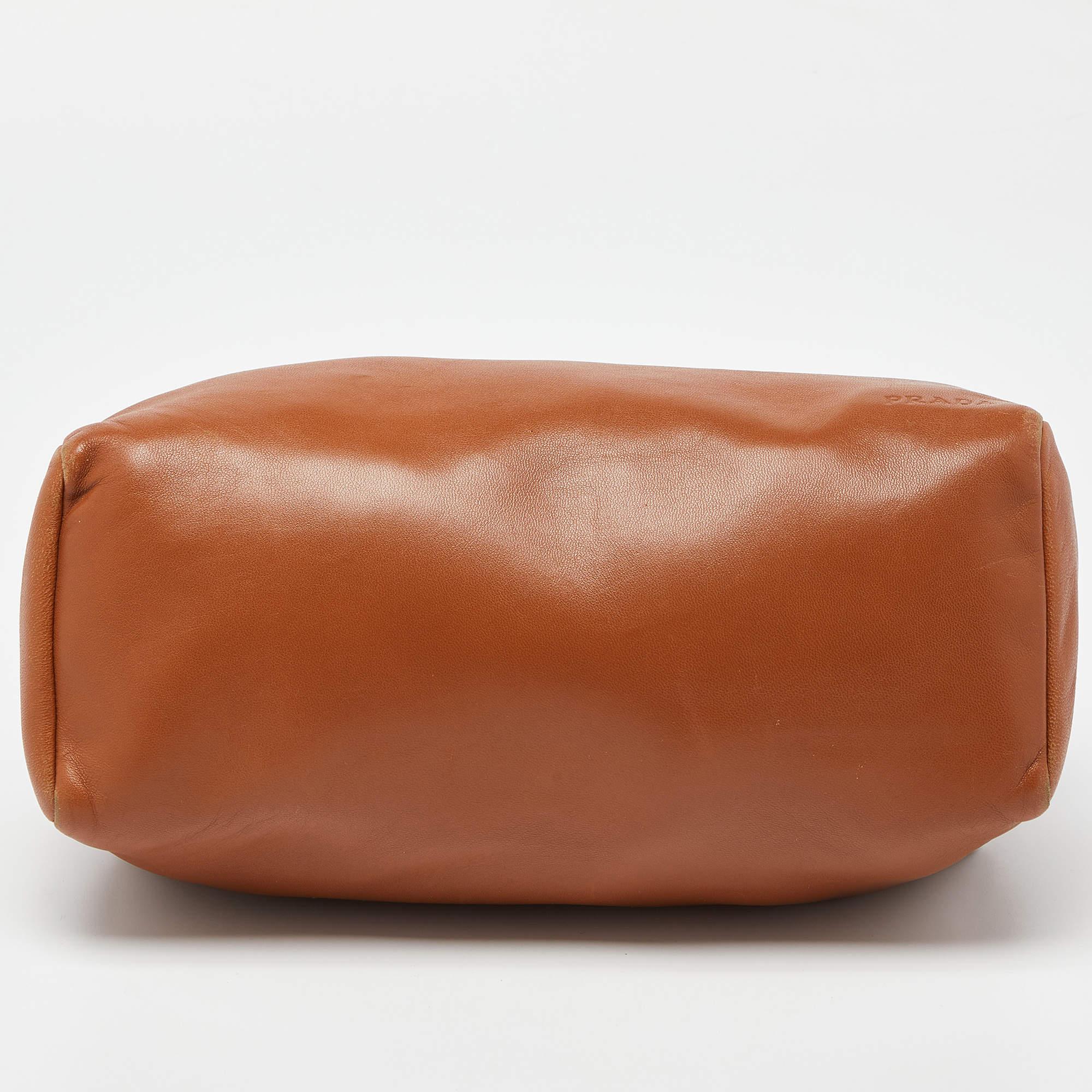 Prada Tan/Orange Leather Satchel For Sale 1