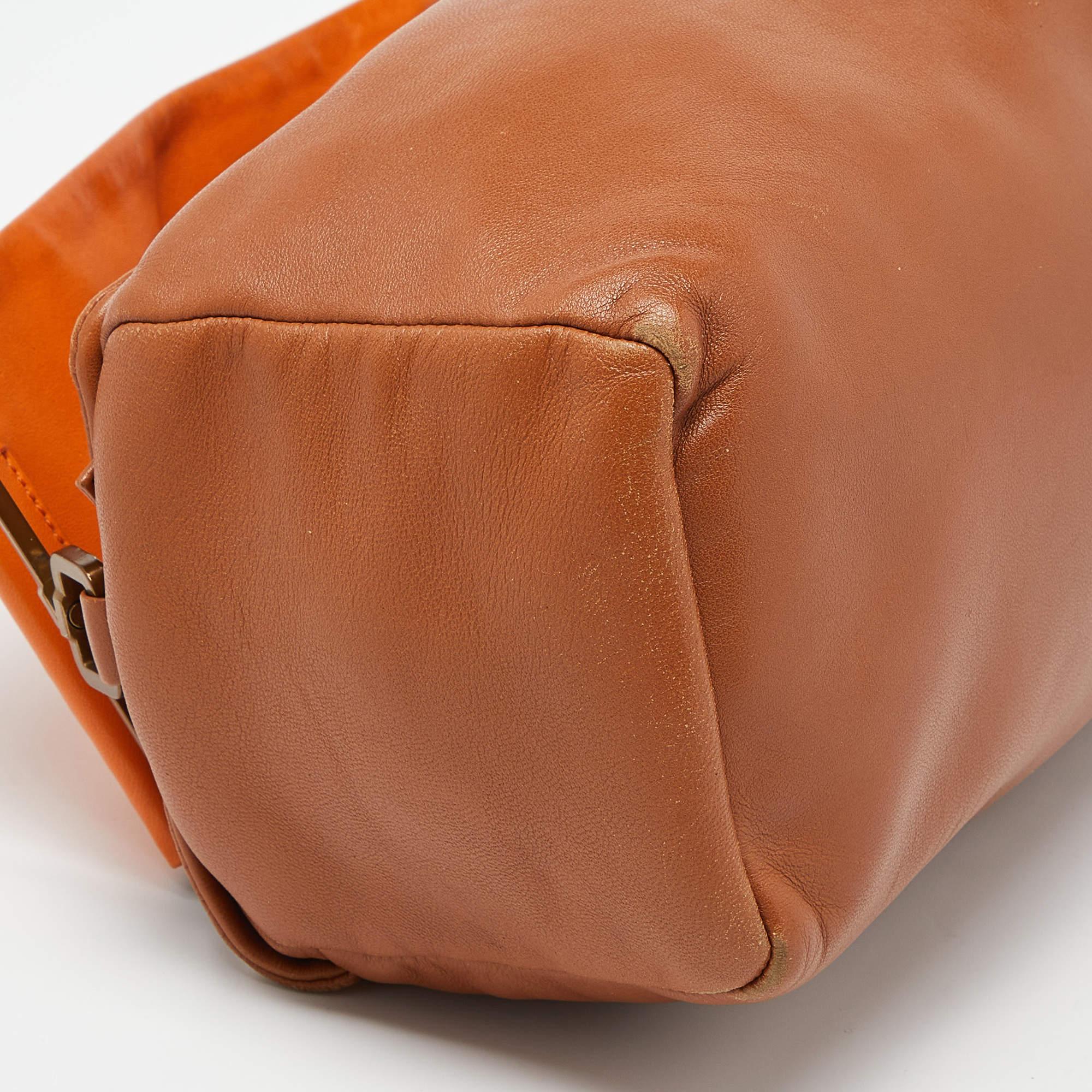 Prada Tan/Orange Leather Satchel For Sale 4