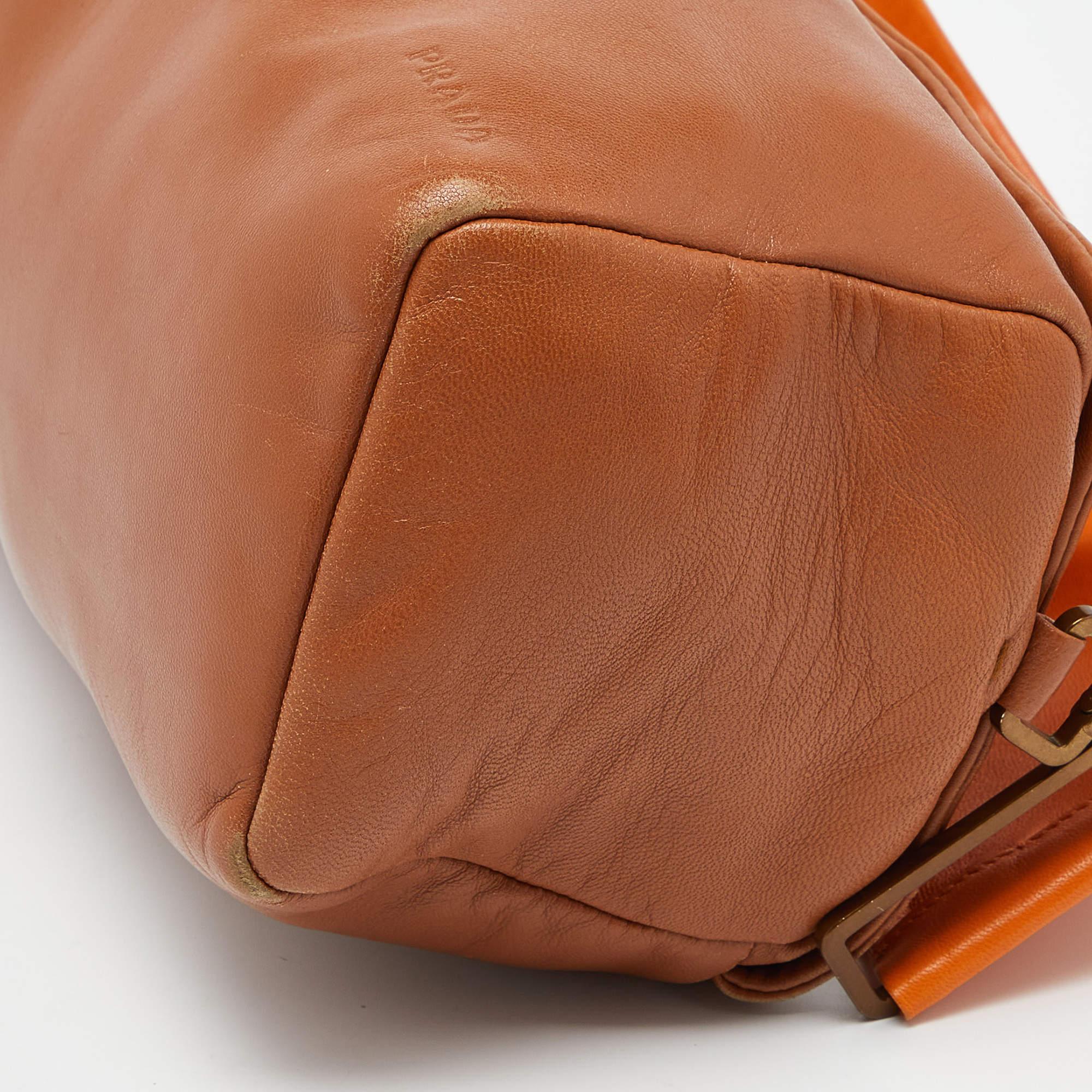 Prada Tan/Orange Leather Satchel For Sale 5
