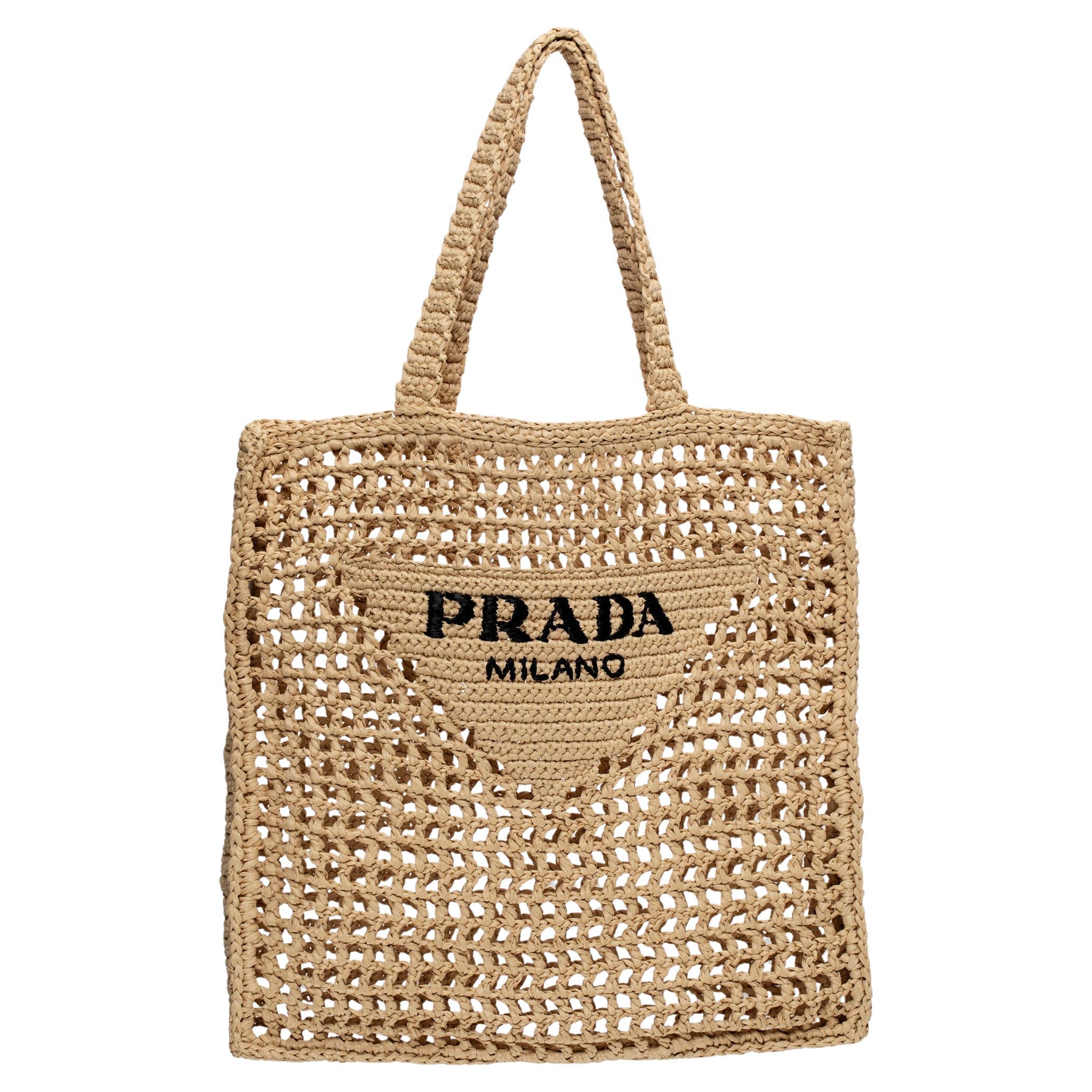 Prada Tan Raffia Tote Bag For Sale